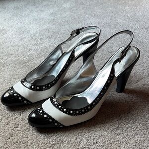 Paolo Black and White Slingback Heels with Studded Trim